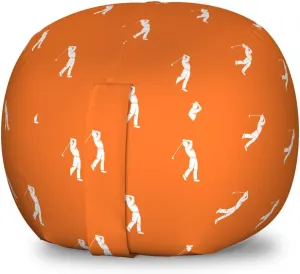 Ambesonne Golf Storage Toy Bag Chair, Silhouette of a Golfer in The Field Hitting The Ball Stroke Play Game Design, Stuffed Animal Organizer Washable Bag, Small Size, Vermilion White