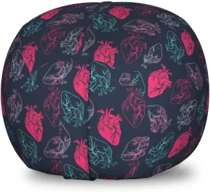 Ambesonne Human Anatomy Storage Toy Bag Chair, Anatomical Heart Analogy Veins Stems Palpitating Organ Sketch, Stuffed Animal Organizer Washable Bag, Small Size, Hot Pink and Charcoal Grey