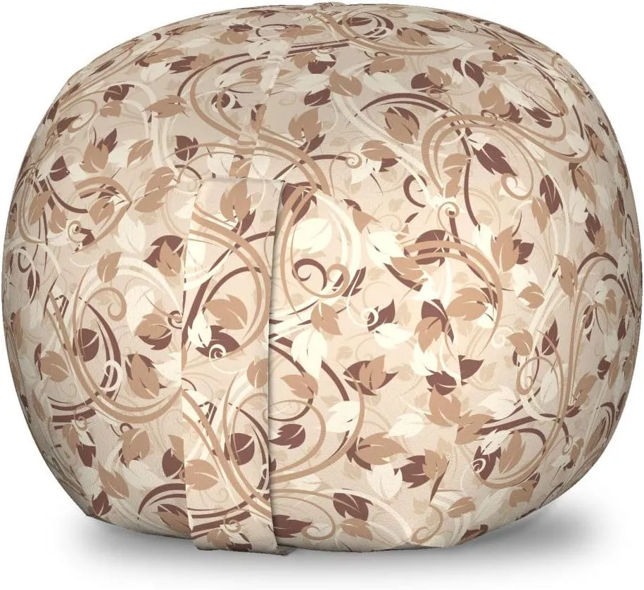 Ambesonne Ivory Storage Toy Bag Chair, Autumn Leaves in Faded Earthen Tones Fall Season Branches Romance Illustration, Stuffed Animal Organizer Washable Bag, Small Size, Cream Umber Cocoa