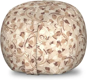 Ambesonne Ivory Storage Toy Bag Chair, Autumn Leaves in Faded Earthen Tones Fall Season Branches Romance Illustration, Stuffed Animal Organizer Washable Bag, Small Size, Cream Umber Cocoa