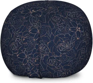 Ambesonne Navy Blue Storage Toy Bag Chair, Abstract Hand Drawn Interpretation of Narcissus Rose Daffodil Peony Flower, Stuffed Animal Organizer Washable Bag, Large Size, Indigo Sand Brown