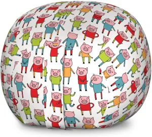 Ambesonne Pig Storage Toy Bag Chair, Whimsical Cartoon Style Interpretation of Piglet in Colorful Clothes, Stuffed Animal Organizer Washable Bag, Large Size, Pale Pink and Multicolor