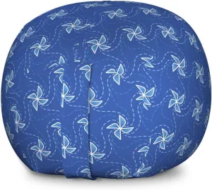 Ambesonne Pinwheel Storage Toy Bag Chair, Wind Farm Turbines Map Pattern with Renewable Energy Nature Eco, Stuffed Animal Organizer Washable Bag, Large Size, Blue and White