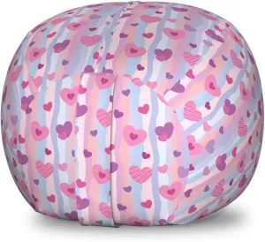 Ambesonne Purple Storage Toy Bag Chair, Valentines Day Hearts with Verical Abstract Stipes Vintage Sentimental Composition, Stuffed Animal Organizer Washable Bag, Small Size, Multicolor
