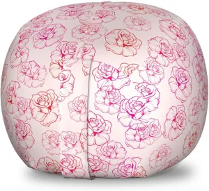 Ambesonne Romantic Storage Toy Bag Chair, Outline Rose Petals Repetition, Stuffed Animal Organizer Washable Bag, Small Size, Pale Pink Magenta