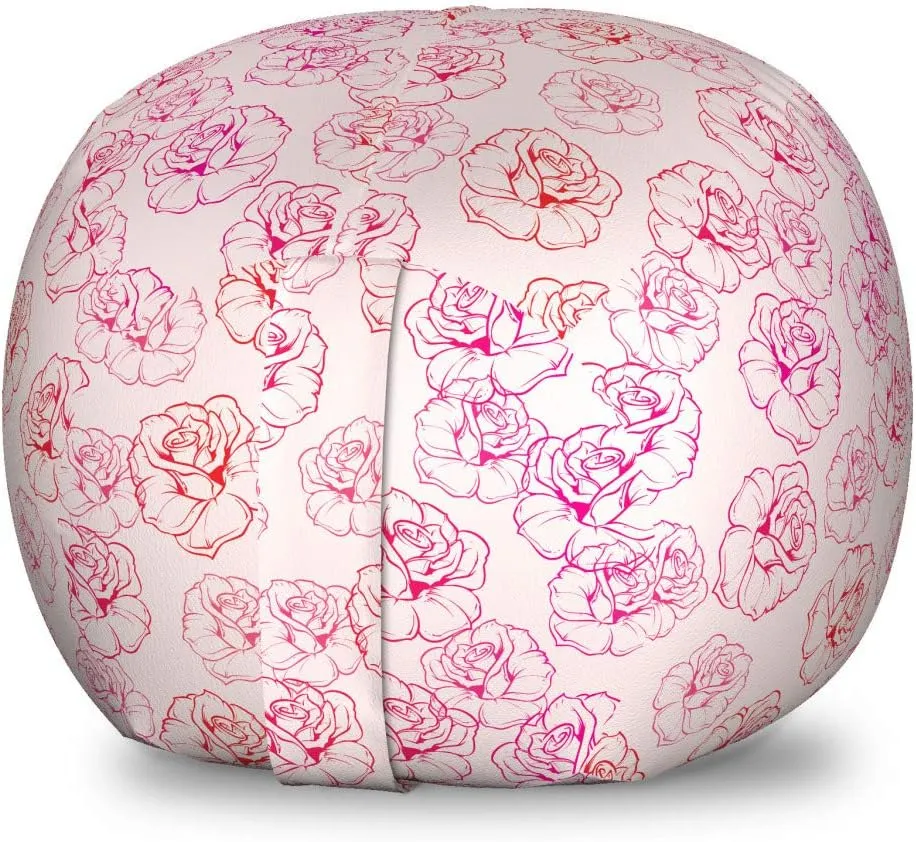 Ambesonne Romantic Storage Toy Bag Chair, Outline Rose Petals Repetition, Stuffed Animal Organizer Washable Bag, Small Size, Pale Pink Magenta