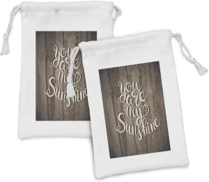 Ambesonne Saying Fabric Pouch Set of 2, Romantic Positive Phrase on Rustic Oak Relationship Life Marriage Inspirational Concept, Small Drawstring Bag for Toiletries Masks and Favors, 9" x 6", Brown