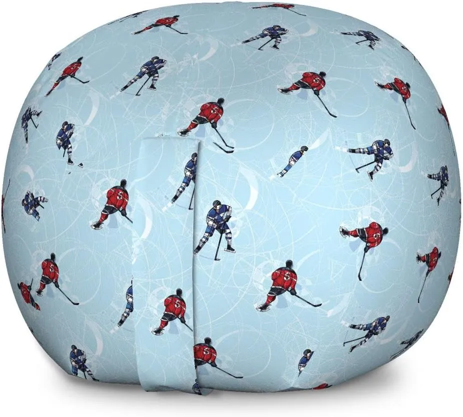 Ambesonne Sport Storage Toy Bag Chair, Abstract Lines Background Ice Hockey Pattern Competitive Match Winter Season, Stuffed Animal Organizer Washable Bag, Large Size, Black Blue