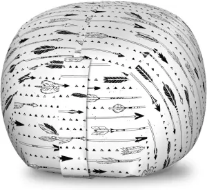 Ambesonne Tribal Storage Toy Bag Chair, Prehistoric Style Tools Pattern Culture Boho Repetition in Monochrome Art, Stuffed Animal Organizer Washable Bag, Small Size, Charcoal Grey White