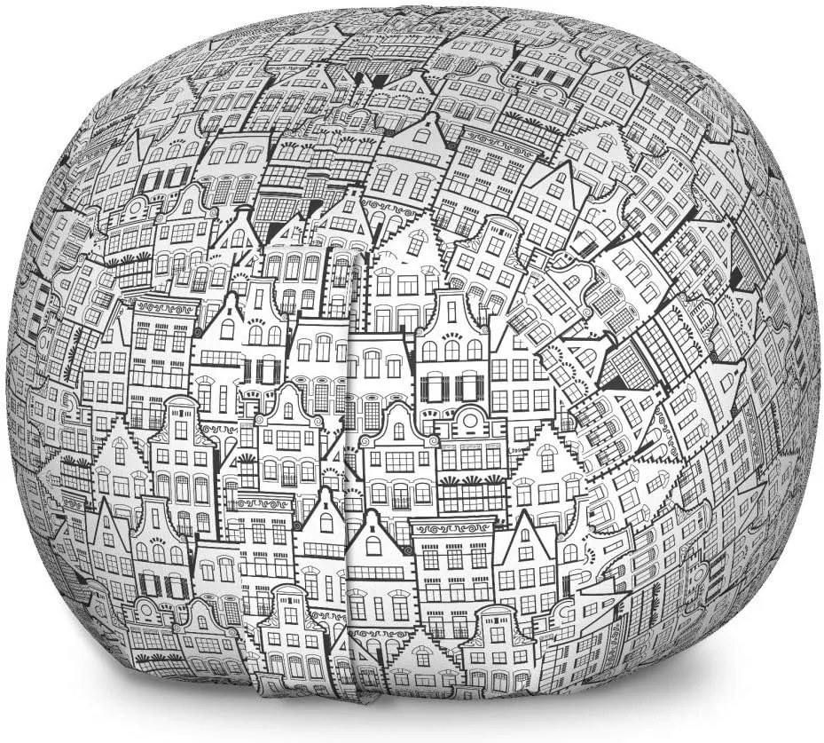 Ambesonne Urban Storage Toy Bag Chair, Dutch Holland City Old House Facade Traditional Architecture of Netherlands, Stuffed Animal Organizer Washable Bag, Large Size, Charcoal Grey White