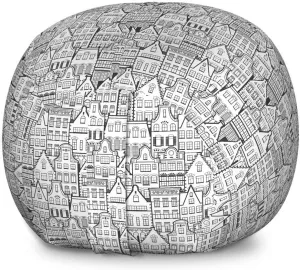 Ambesonne Urban Storage Toy Bag Chair, Dutch Holland City Old House Facade Traditional Architecture of Netherlands, Stuffed Animal Organizer Washable Bag, Large Size, Charcoal Grey White
