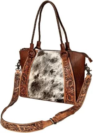 American Darling Tote Hair-On Hand Tooled Genuine Leather Western Women Bag Handbag Purse | Western Tote Bag | Travel Tote Bags | College Tote Bag | Casual Tote Bag