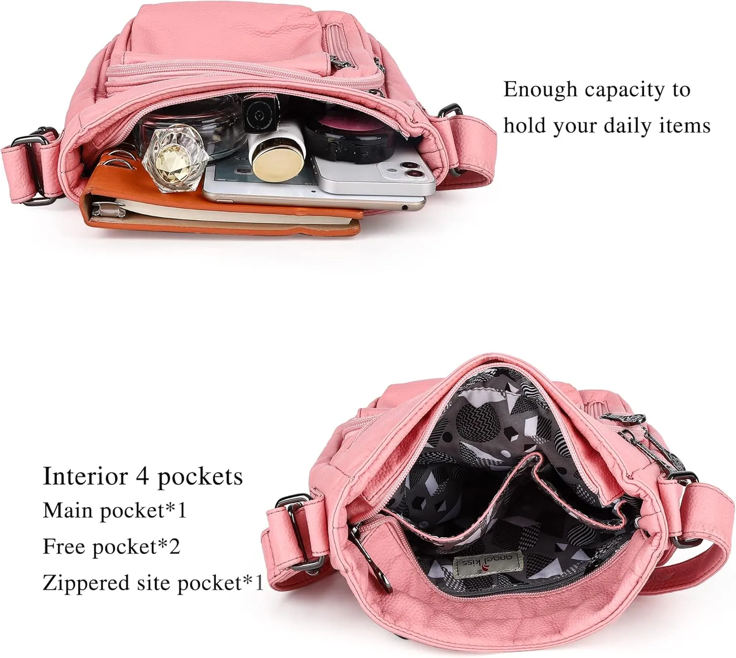 Angel Kiss Crossbody Bags Faux Vegan Leather Shoulder Bags for Women Small Handbag with Adjustable Strap