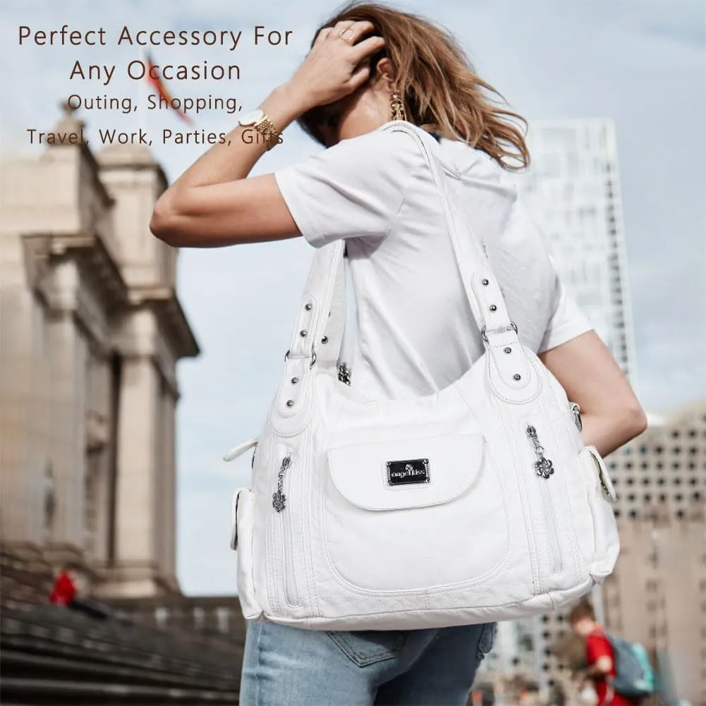 Angel Kiss Purses for Women, Large Shoulder Bag Hobo Tote Purse Mutipocket Faux Leather Satchel Hobo Purse