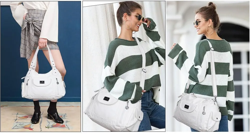 Angel Kiss Purses for Women, Large Shoulder Bag Hobo Tote Purse Mutipocket Faux Leather Satchel Hobo Purse