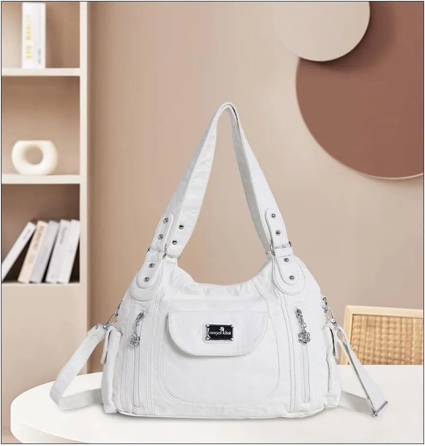 Angel Kiss Purses for Women, Large Shoulder Bag Hobo Tote Purse Mutipocket Faux Leather Satchel Hobo Purse