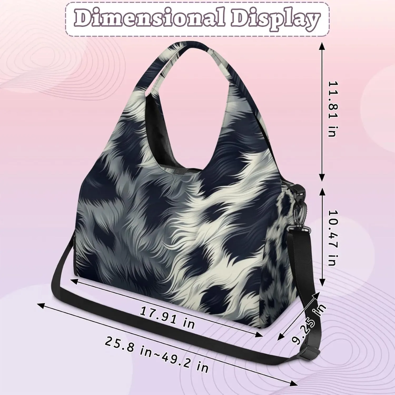 Animal Fur Leopard Gym Bag Yoga Mat Tote for Women with Shoes Compartment Lightweight Duffle Travel Carrier Wet Dry Storage Pockets Adjustable Pilates Mats Shoulder Bags for Sport Swim