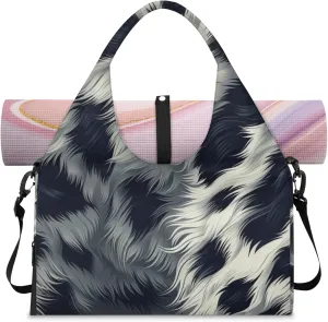 Animal Fur Leopard Gym Bag Yoga Mat Tote for Women with Shoes Compartment Lightweight Duffle Travel Carrier Wet Dry Storage Pockets Adjustable Pilates Mats Shoulder Bags for Sport Swim