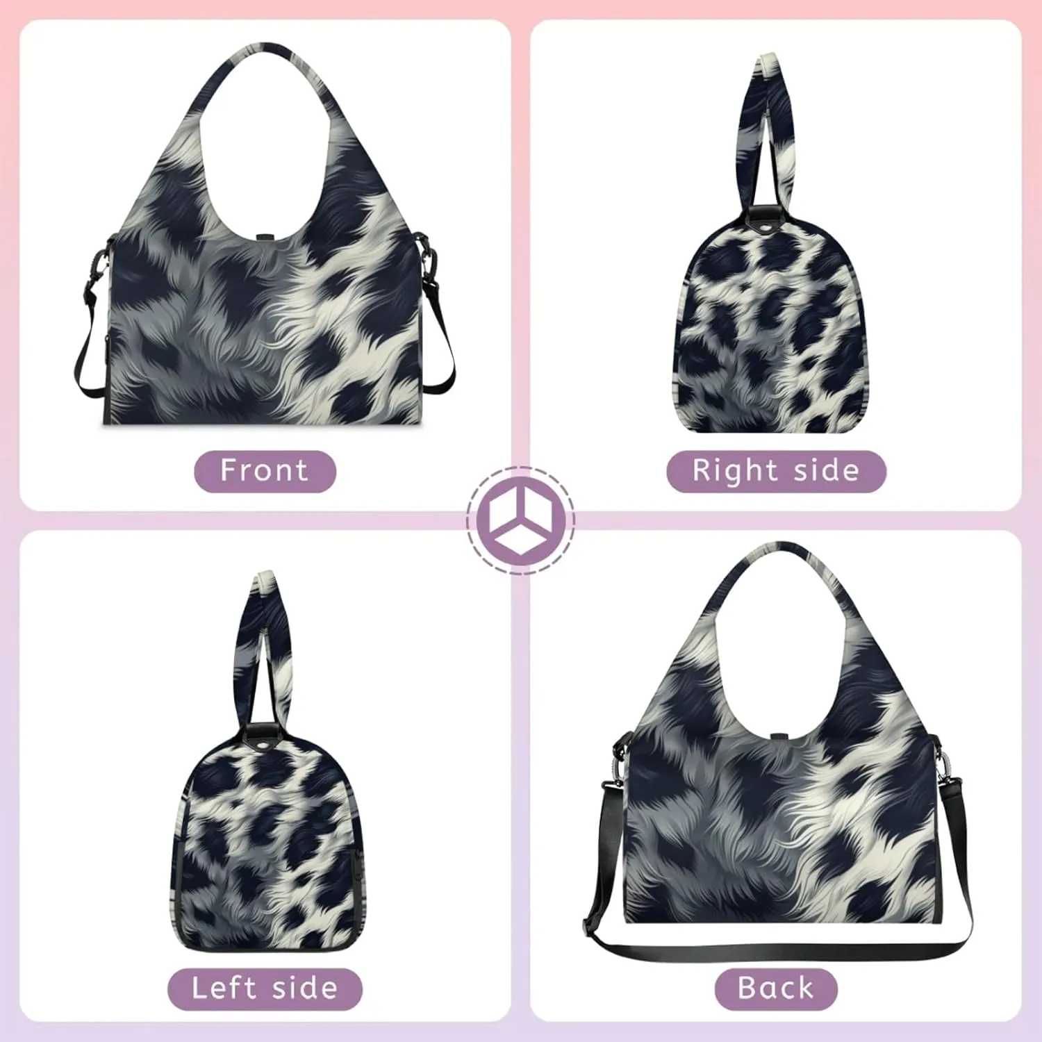 Animal Fur Leopard Gym Bag Yoga Mat Tote for Women with Shoes Compartment Lightweight Duffle Travel Carrier Wet Dry Storage Pockets Adjustable Pilates Mats Shoulder Bags for Sport Swim