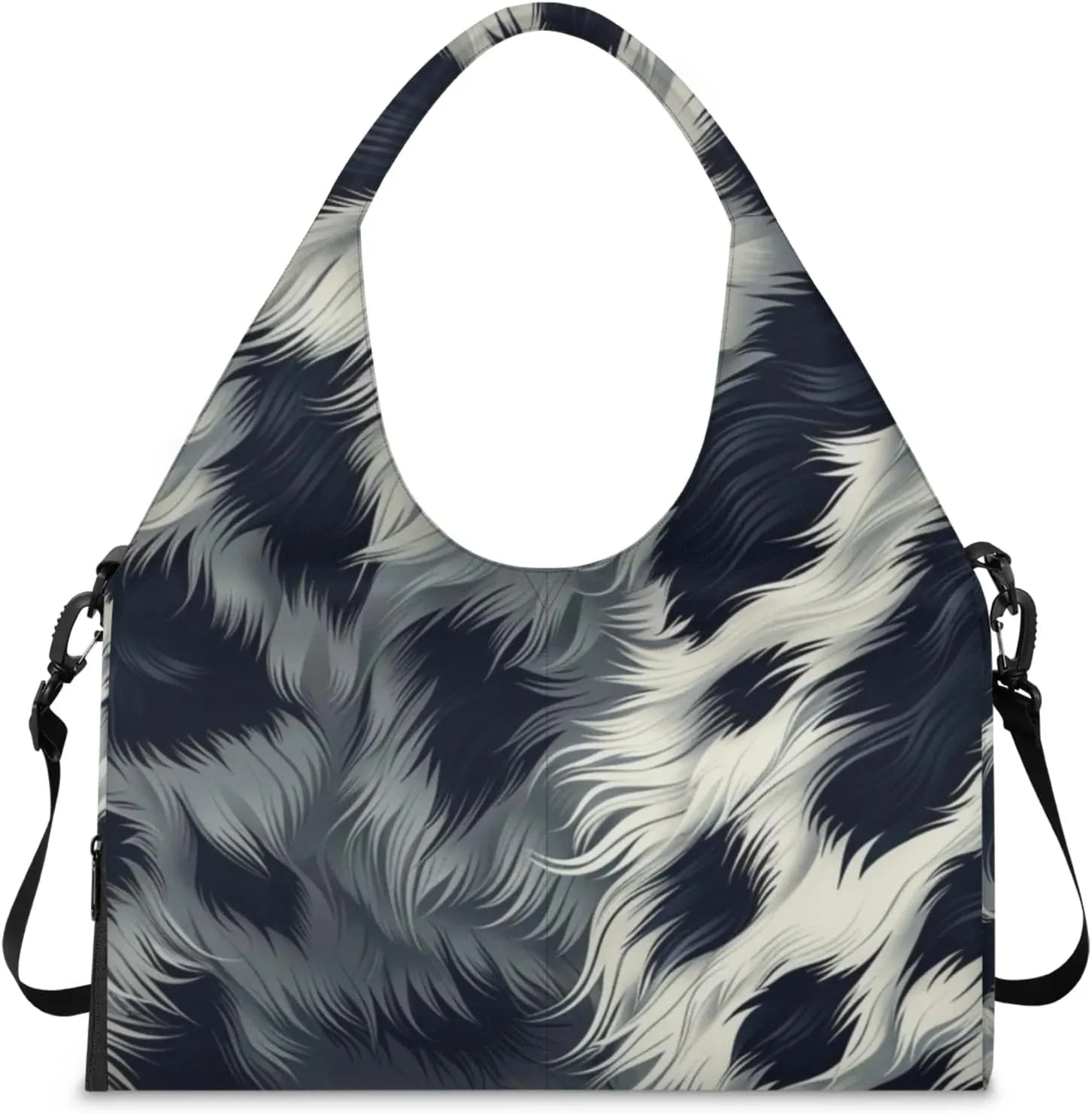 Animal Fur Leopard Gym Bag Yoga Mat Tote for Women with Shoes Compartment Lightweight Duffle Travel Carrier Wet Dry Storage Pockets Adjustable Pilates Mats Shoulder Bags for Sport Swim
