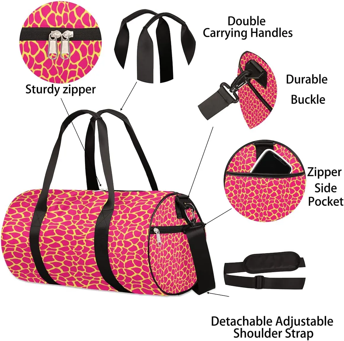 Animal Fur Print Gym Bag Small Gym Duffel Bags for Men Women Giraffe Spots Overnight Weekender Bag Lightweight Sport Duffle Bag Carry On Gymbag