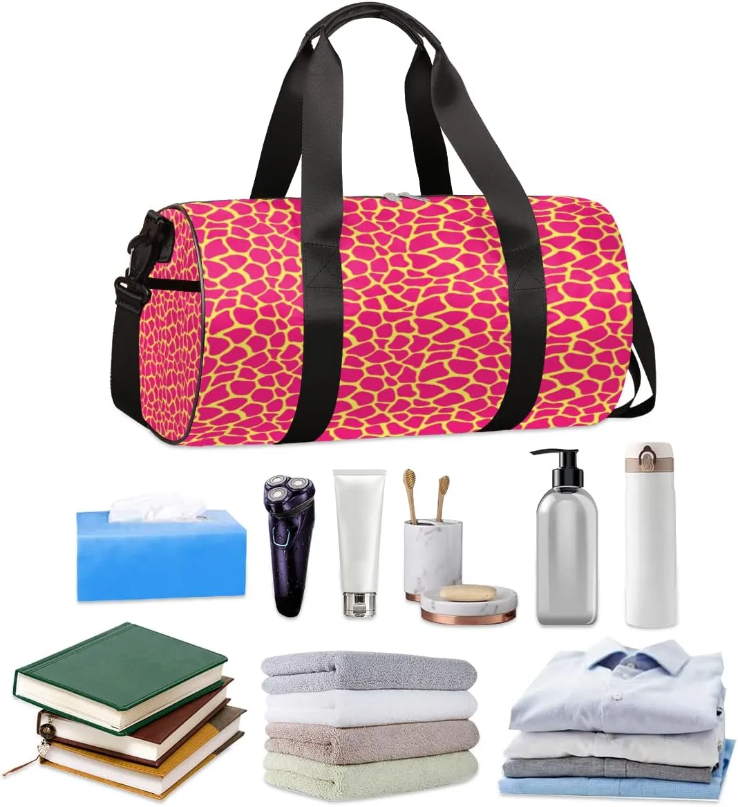 Animal Fur Print Gym Bag Small Gym Duffel Bags for Men Women Giraffe Spots Overnight Weekender Bag Lightweight Sport Duffle Bag Carry On Gymbag