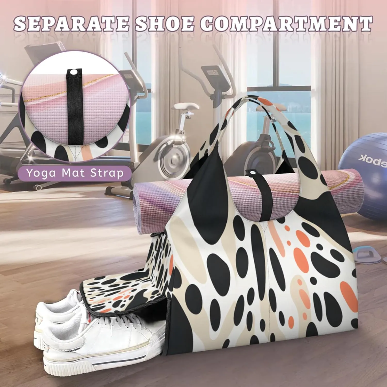 Animal Ox Gym Bag Yoga Mat Tote for Women with Shoes Compartment Lightweight Duffle Travel Carrier Wet Dry Storage Pockets Adjustable Pilates Mats Shoulder Bags for Sport Swim