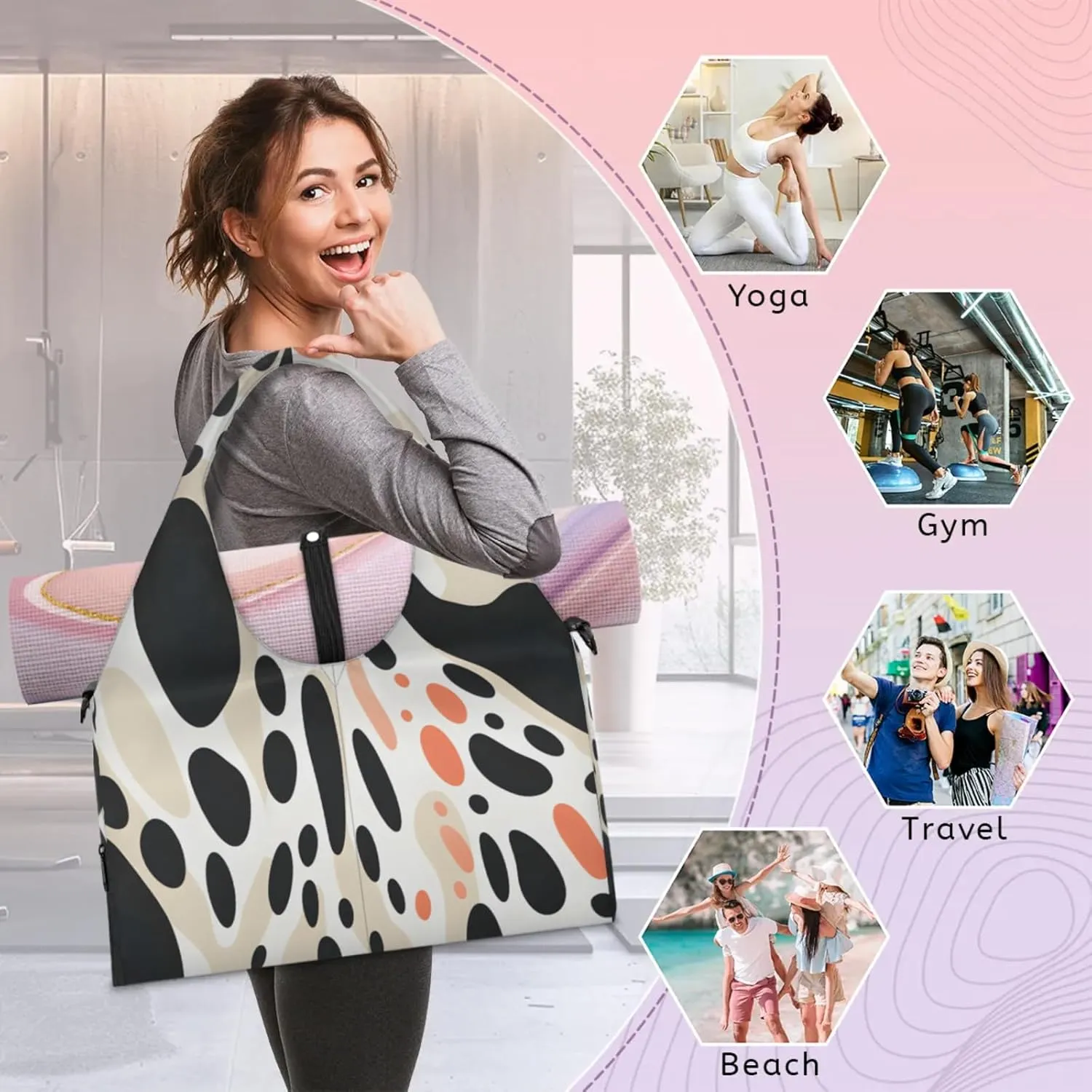 Animal Ox Gym Bag Yoga Mat Tote for Women with Shoes Compartment Lightweight Duffle Travel Carrier Wet Dry Storage Pockets Adjustable Pilates Mats Shoulder Bags for Sport Swim