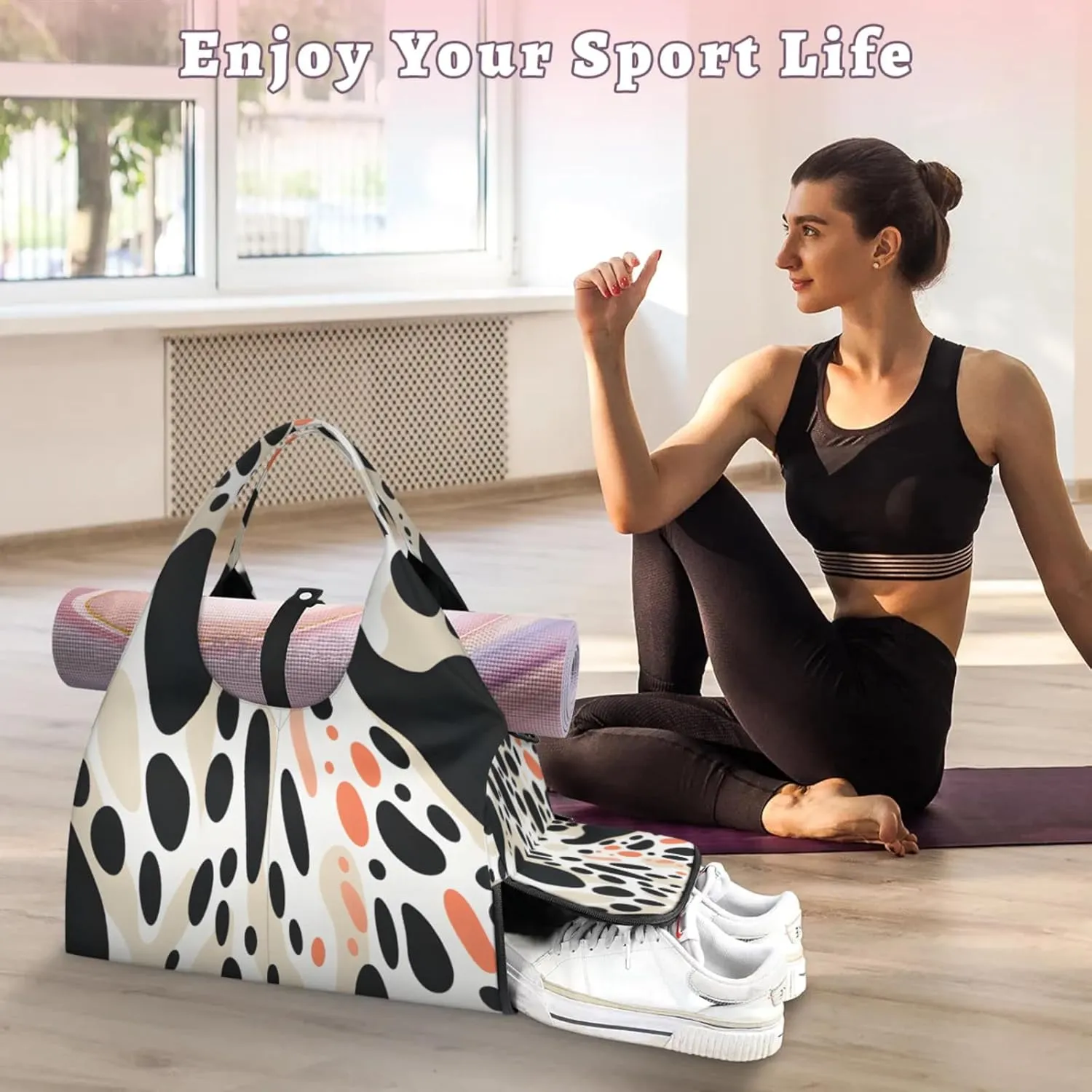 Animal Ox Gym Bag Yoga Mat Tote for Women with Shoes Compartment Lightweight Duffle Travel Carrier Wet Dry Storage Pockets Adjustable Pilates Mats Shoulder Bags for Sport Swim