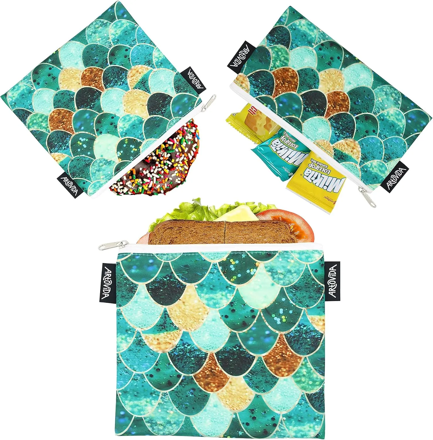 Artists Collective Reusable Lunch Baggies | Snack and Sandwich Bags with Zipper - Improved Dual Layer Design by Monika Strigel (Germany) Really Mermaid