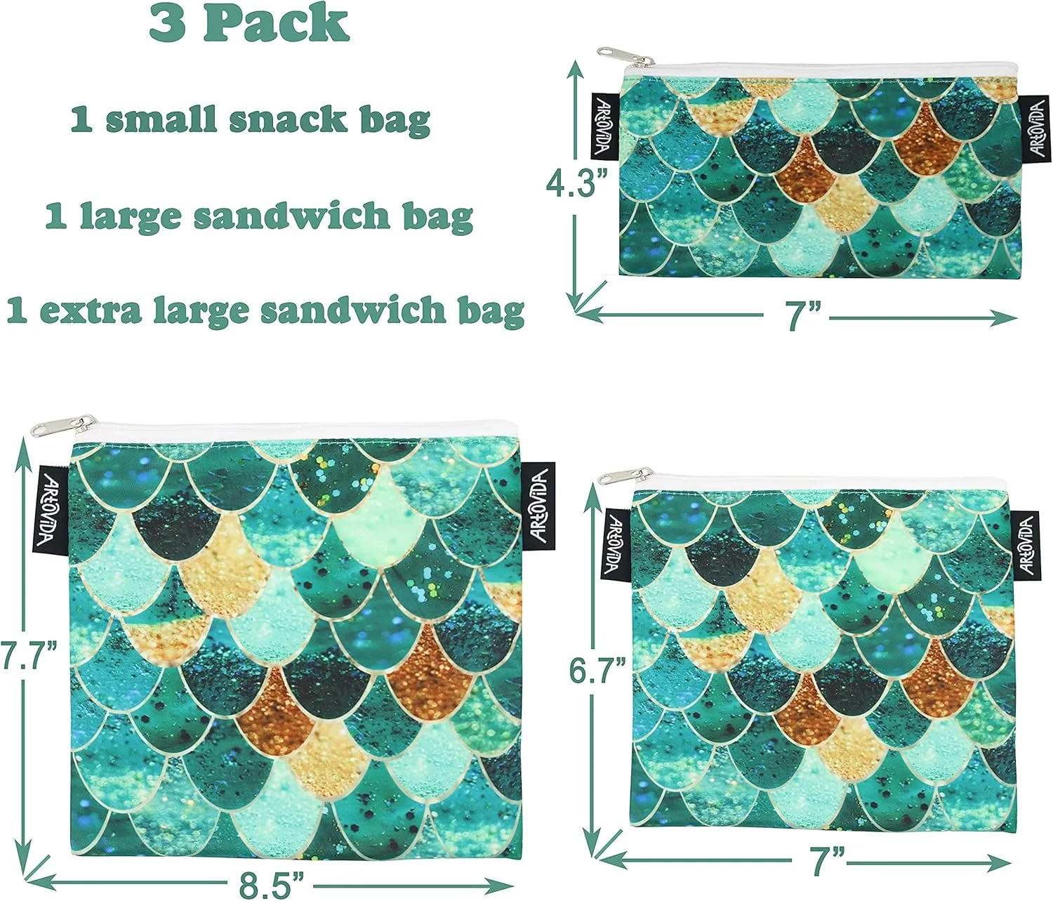 Artists Collective Reusable Lunch Baggies | Snack and Sandwich Bags with Zipper - Improved Dual Layer Design by Monika Strigel (Germany) Really Mermaid
