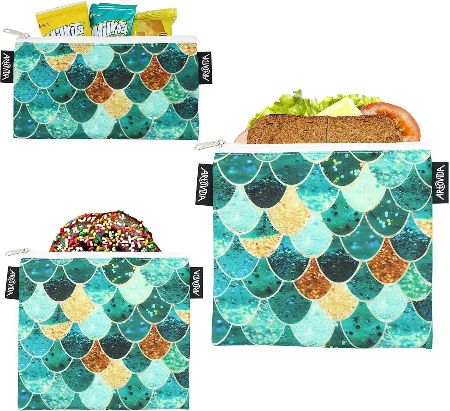 Artists Collective Reusable Lunch Baggies | Snack and Sandwich Bags with Zipper - Improved Dual Layer Design by Monika Strigel (Germany) Really Mermaid
