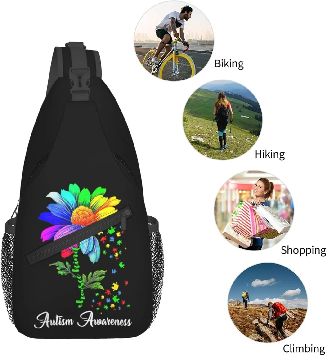 Autism Awareness Mom Crossbody Bag Adjustable Sling Bag Casual Chest Bags Travel Shoulder Backpack
