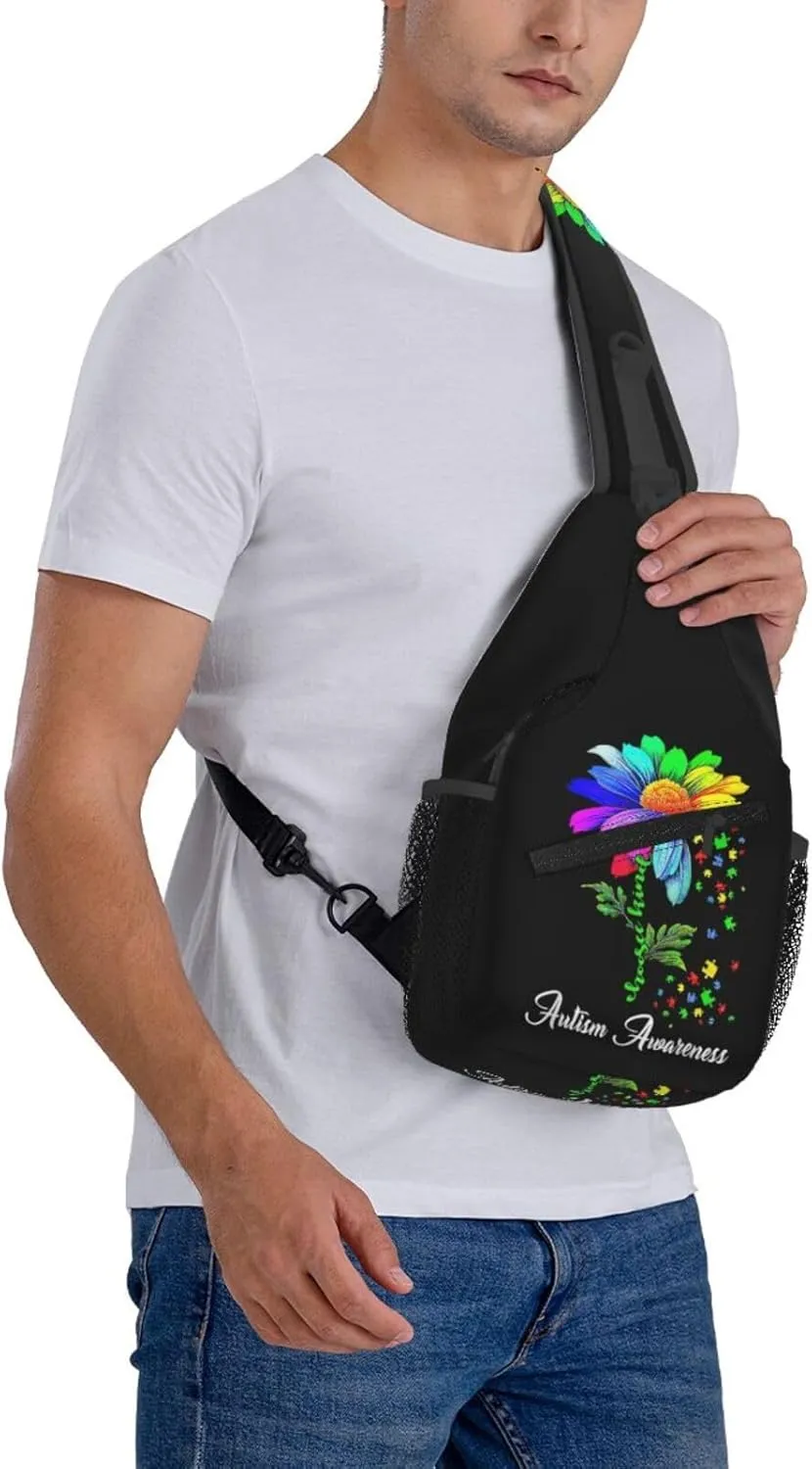 Autism Awareness Mom Crossbody Bag Adjustable Sling Bag Casual Chest Bags Travel Shoulder Backpack