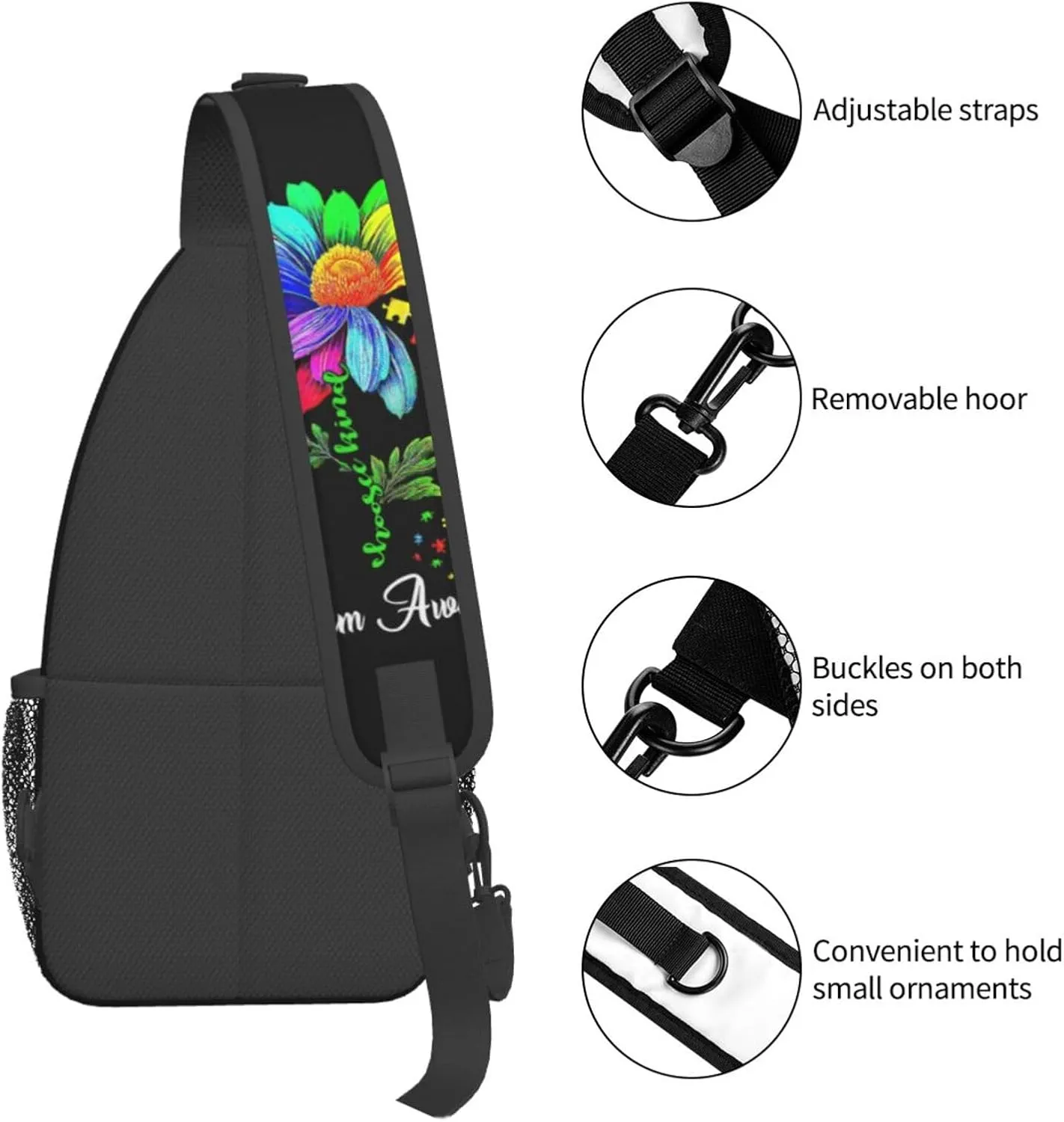 Autism Awareness Mom Crossbody Bag Adjustable Sling Bag Casual Chest Bags Travel Shoulder Backpack