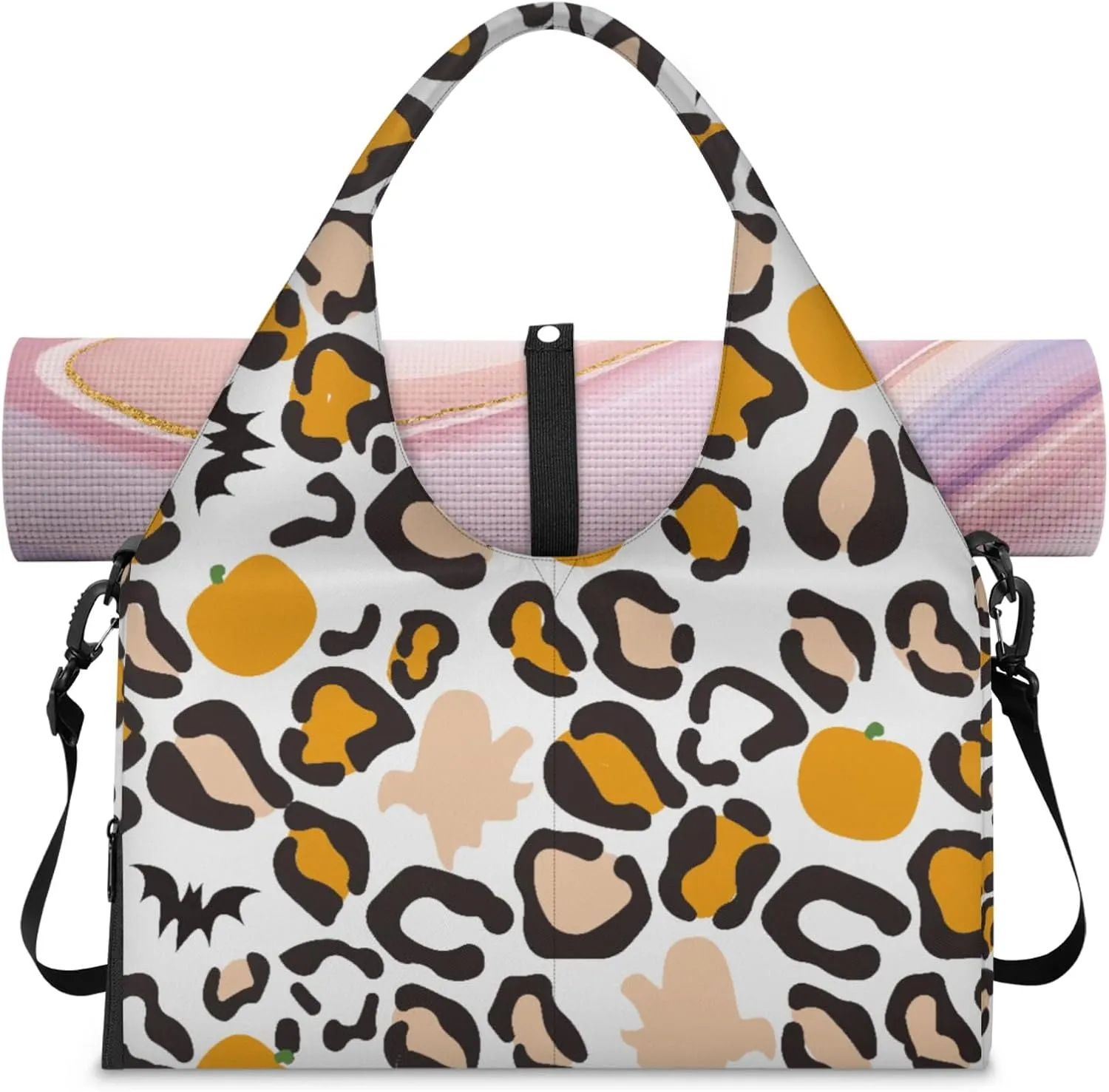 Autumn Pattern Vibes Gym Bag Yoga Mat Tote for Women with Shoes Compartment Lightweight Duffle Travel Carrier Wet Dry Storage Pockets Adjustable Pilates Mats Shoulder Bags for Sport Swim
