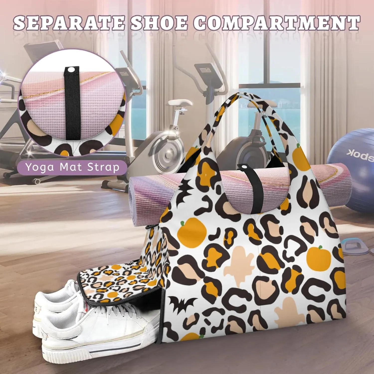 Autumn Pattern Vibes Gym Bag Yoga Mat Tote for Women with Shoes Compartment Lightweight Duffle Travel Carrier Wet Dry Storage Pockets Adjustable Pilates Mats Shoulder Bags for Sport Swim