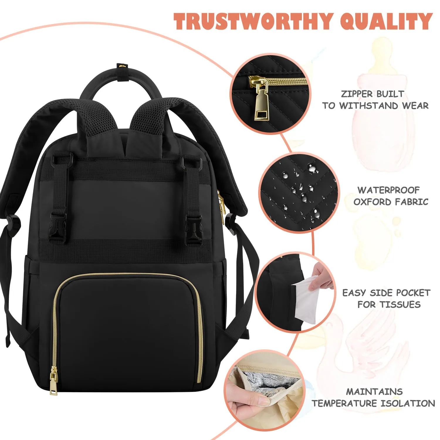 Baby Diaper Bag Backpack, Travel Diaper Bags for Baby Girl Boy Large Capacity Baby Bag Backpack for Women Black