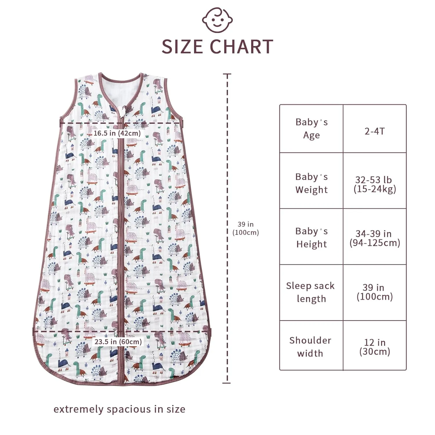 Baby Sleep Sack 2-4 T Baby Wearable Blanket 100% Organic Cotton 0.5 TOG Toddler Sleep Sacks 2- Way Zipper Soft 4 Layers 2T 3T 4T Dinosaur