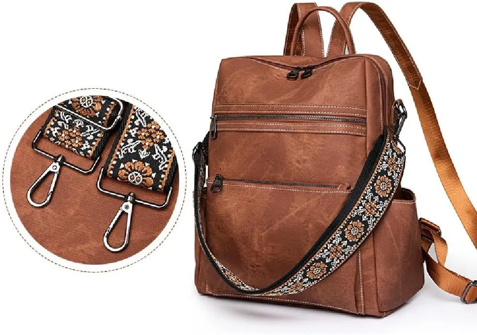 Backpack Handbags for Women PU Leather,Ladies Travel Backpack Fashion Waterproof Anti-Theft Shoulder Bag (Black)