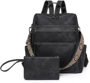 Backpack Handbags for Women PU Leather,Ladies Travel Backpack Fashion Waterproof Anti-Theft Shoulder Bag (Black)