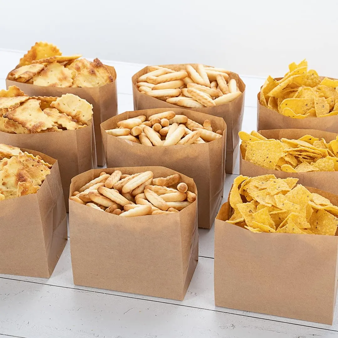 Bag Tek Kraft Paper Large Snack Bag - 4 1/4" x 2 1/2" x 3 3/4" - 100 count box