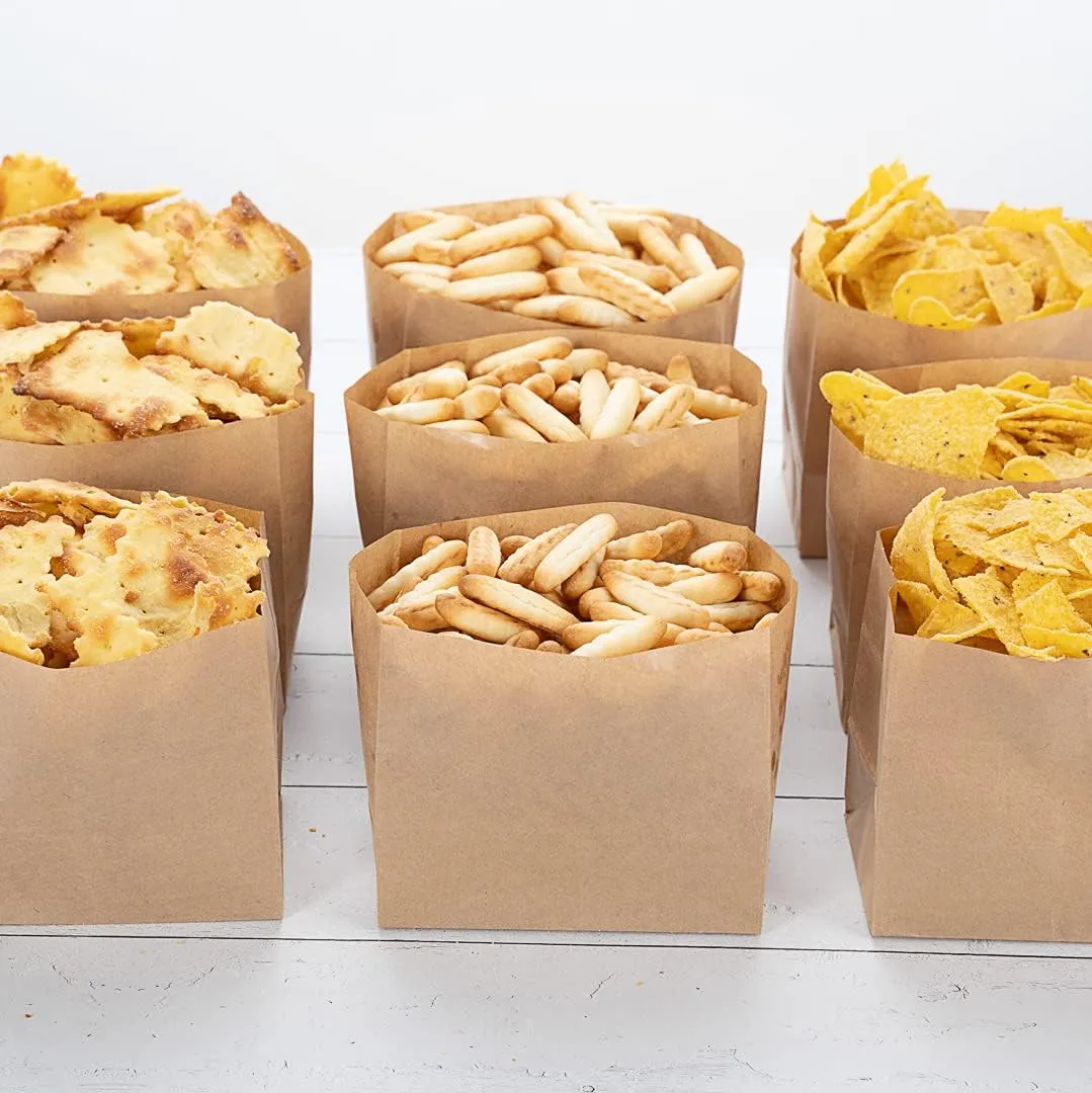 Bag Tek Kraft Paper Large Snack Bag - 4 1/4" x 2 1/2" x 3 3/4" - 100 count box