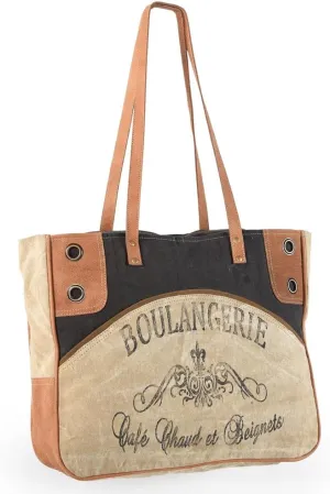 Bags OHV154 Tote Upcycled Canvas Genuine Leather Women Bag Western Handbag Purse