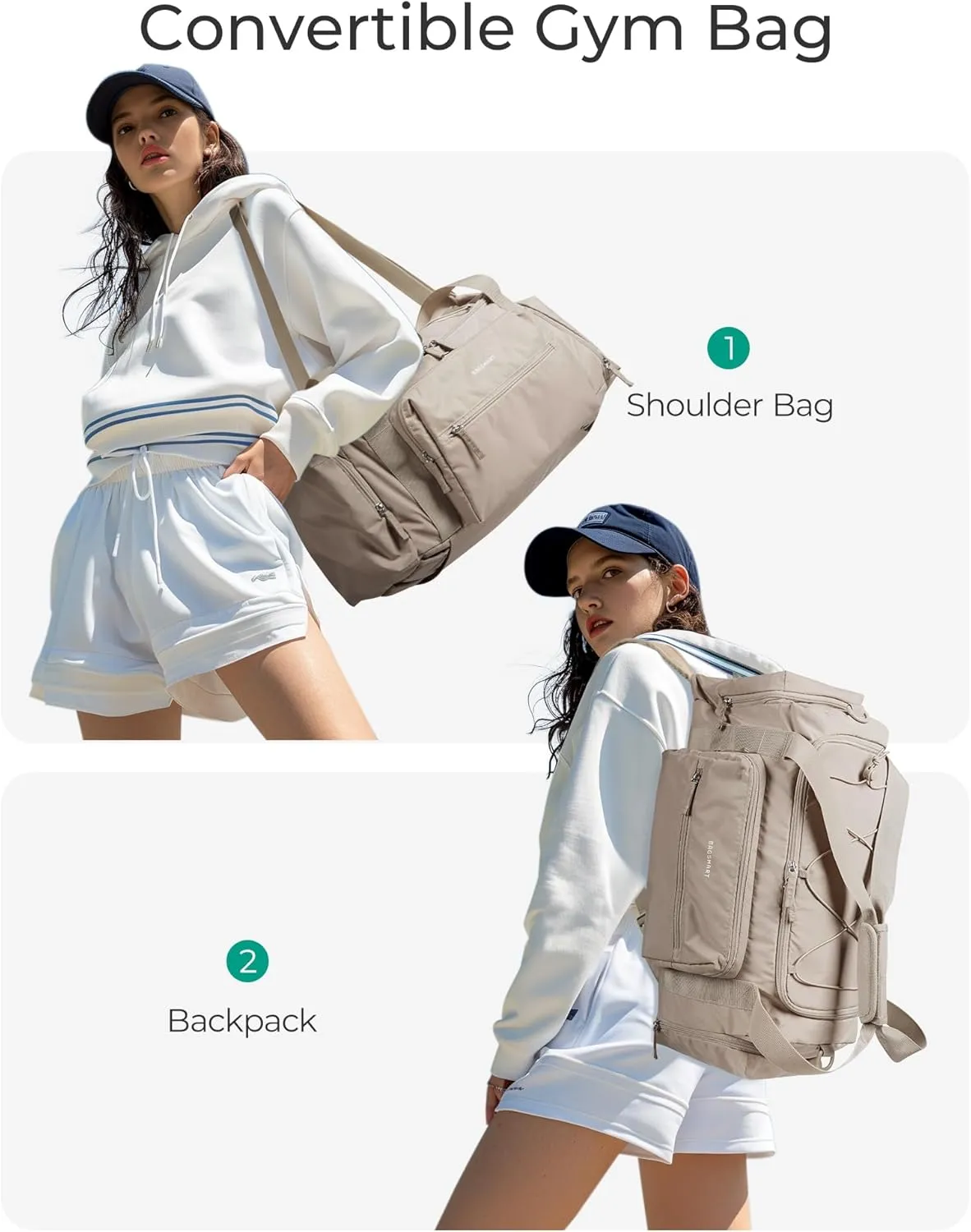 BAGSMART 4-IN-1 Gym Bag for Women,TSA Lightweight Duffle Bag for Travel with Shoe Compartment & Wet Pocket, 30L Carry On Weekender Bags for Women,Water Resistant Travel Duffel Backpack,Camel