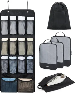 BAGSMART Hanging Compression Packing Cubes, 6 Set Large Suitcase Organizer Bags Set, Cruise Travel Essentials for Women
