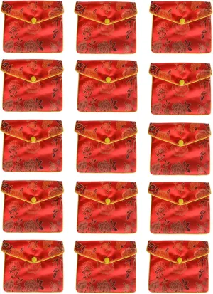 Baitaihem 15 Pack Jewelry Purse Pouch Gift Bags Chinese Silk Style Brocade Embroidered Bag,Red(Large)