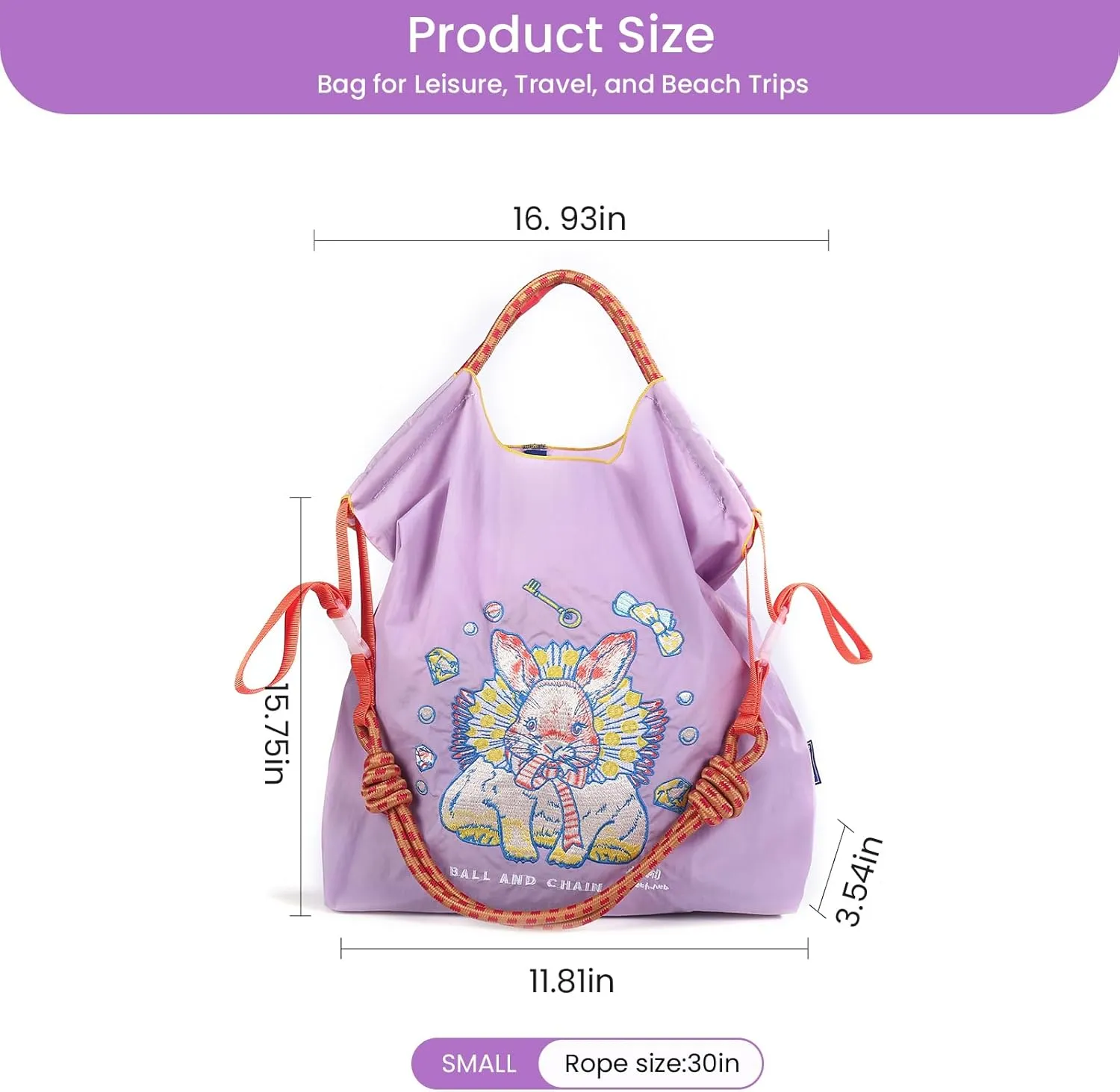 Ball&Chain Embroidery Tote Bag for Women, Foldable Tote Bag Large Shoulder Bag Top Handle Handbag for Travel, Work
