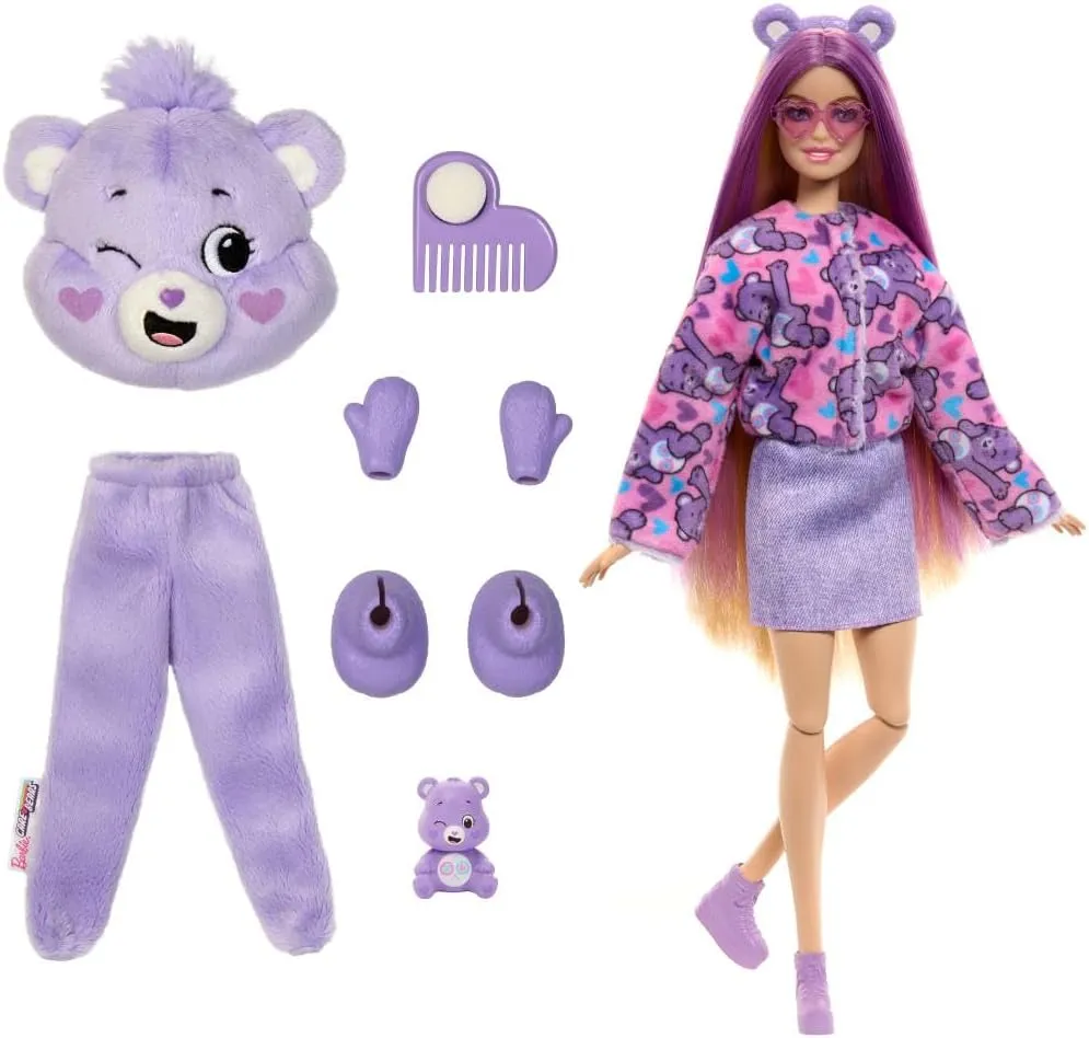 Barbie Cutie Reveal Doll & Accessories, Care Bears Series with Share Bear Costume & 10 Surprises Including Color Change & Mini Bear