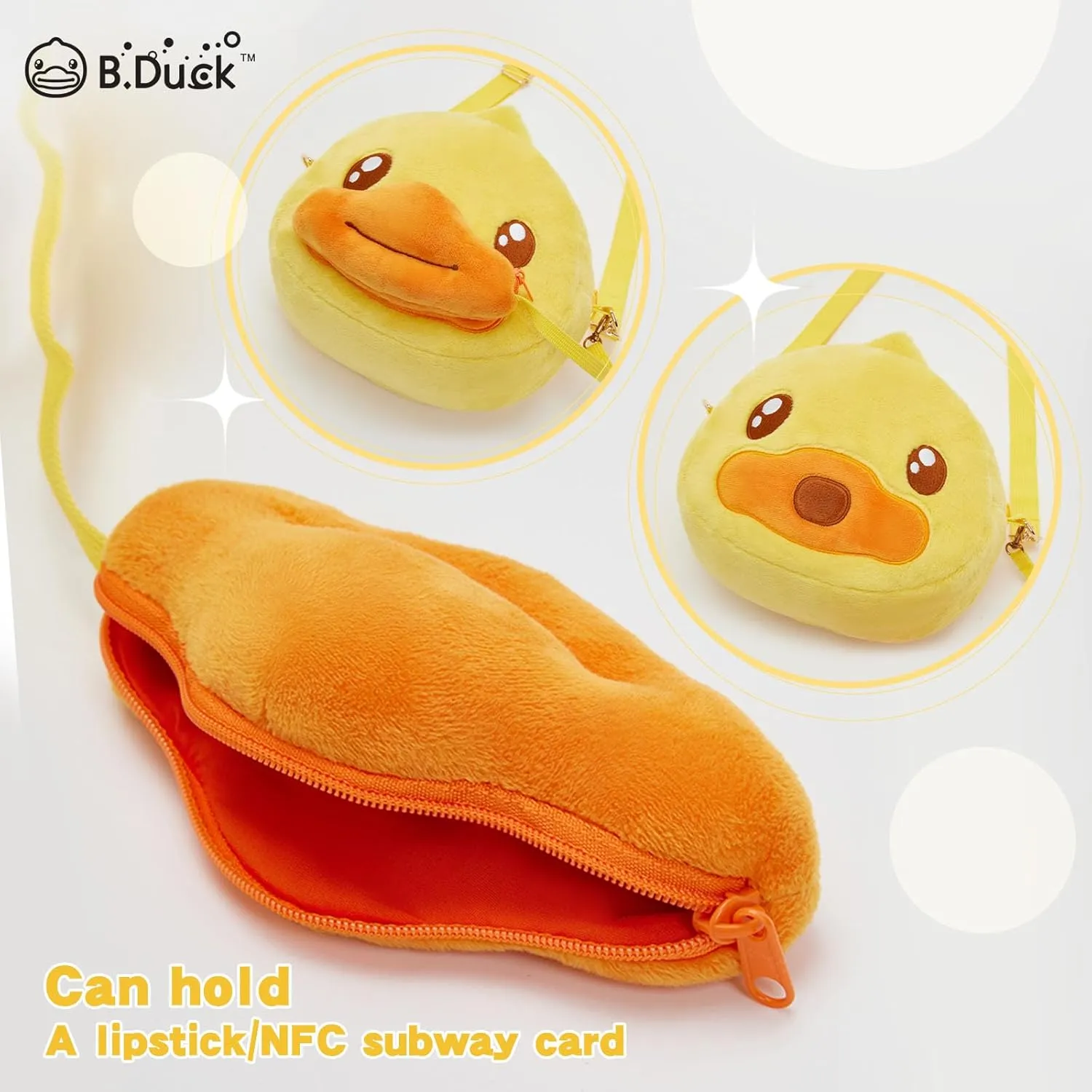 B.DUCK Plush Purse Crossbody Bags Kawaii Handbag with Zipper Cute Duck Shoulder Bag Coin Wallet Toy Purse for Gifts